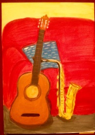 Guitar and saxophone in acrylics
