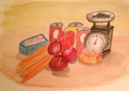 Still life vegetables in watercolours