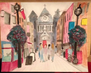 Watercolour painting of St. Anne's Street in Dublin, Ireland.